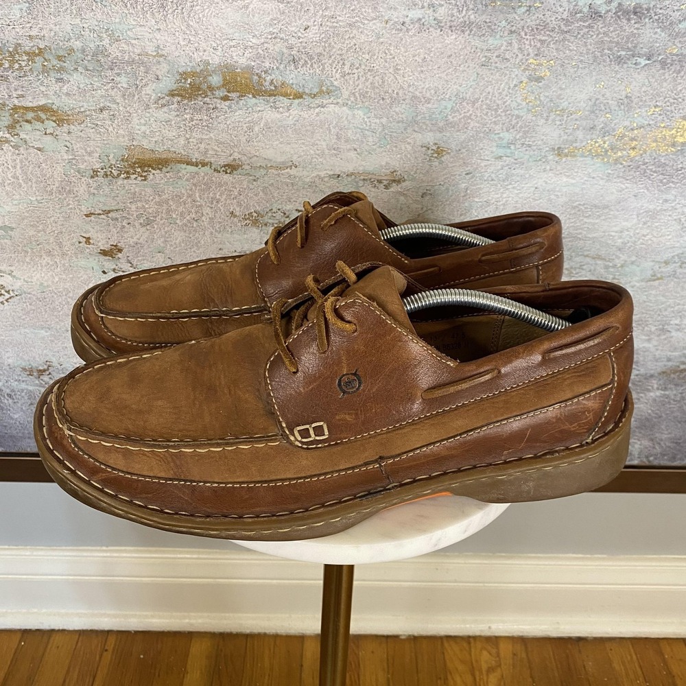 Born Shoes Mens Size 13 Brown Leather Boat Moc Toe Lace Up Casual Comfort